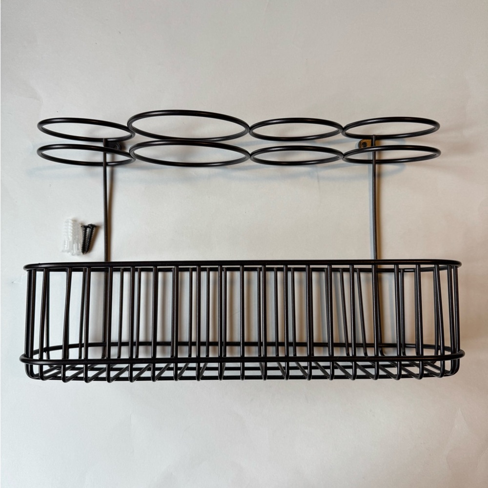 Dark Brown Metal Wall-Mounted Storage Basket